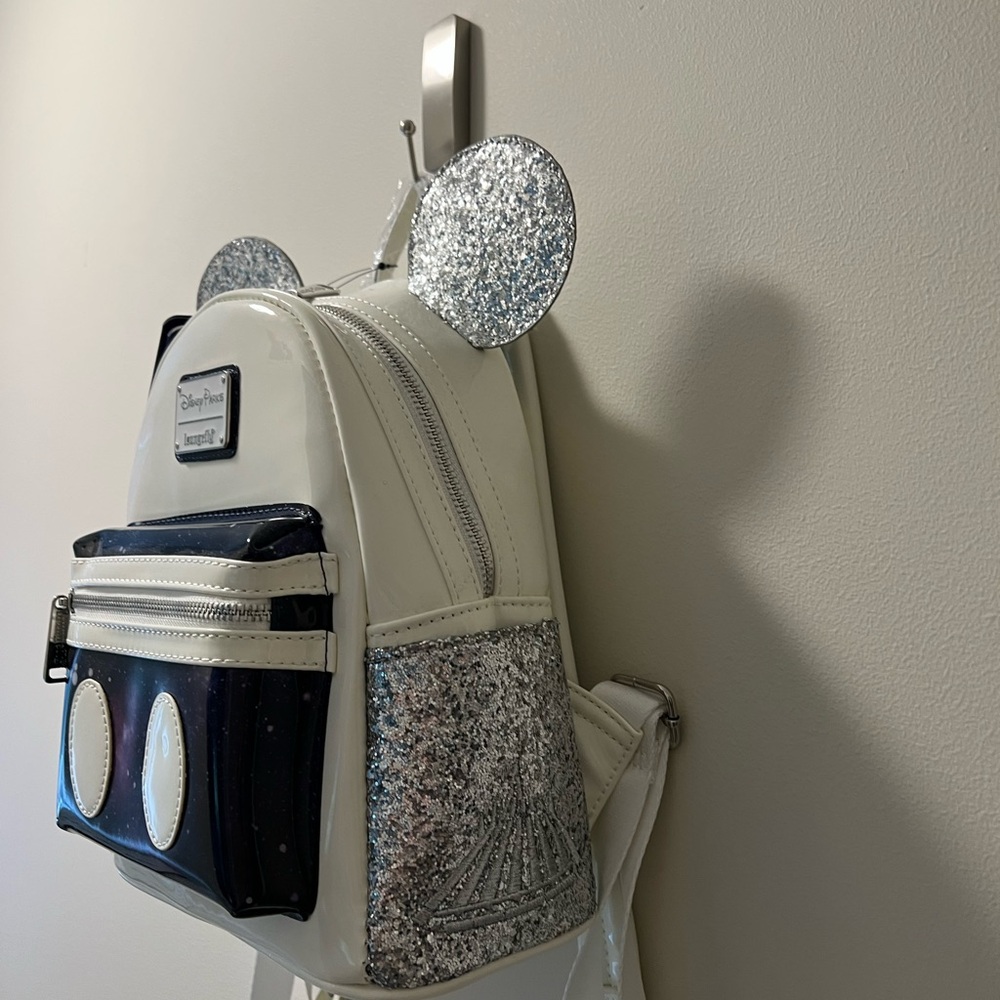 Loungefly White and Silver Space Mountain Mickey Mouse Disney Parks Backpack - Picture 3 of 6